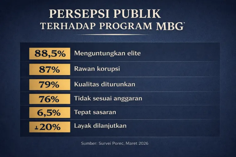 Grafik hasil survei Porec 2026 tentang persepsi publik terhadap Program Makan Bergizi Gratis (MBG)